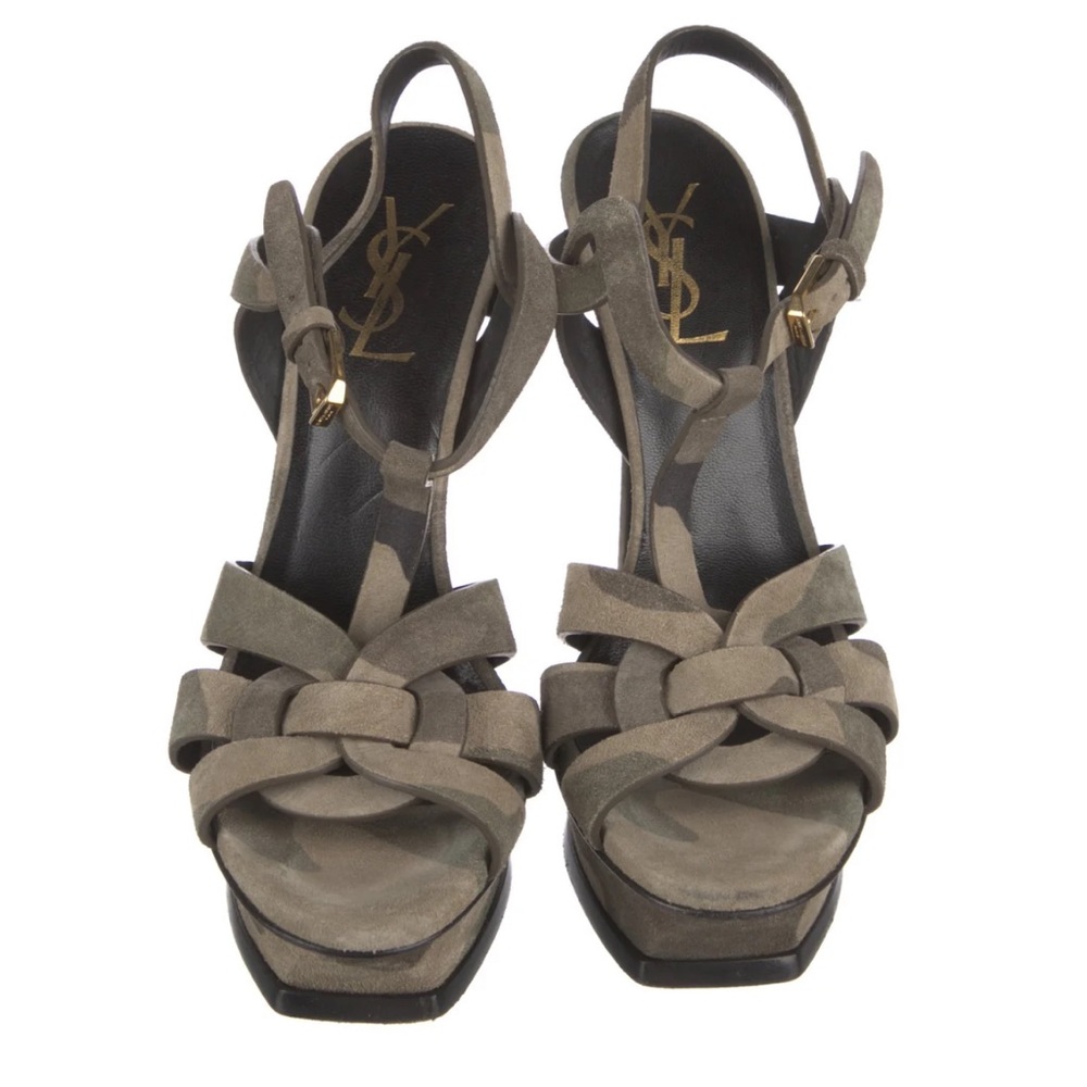 Saint Laurent Green Camouflage Suede Tribute Sandals